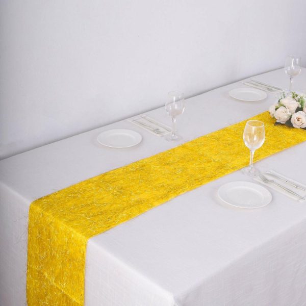 Velvet & Stylish Runners |  Gold Metallic Fringe Shag Tinsel Table Runner, Shimmery Polyester Table Runner – 12″x108″