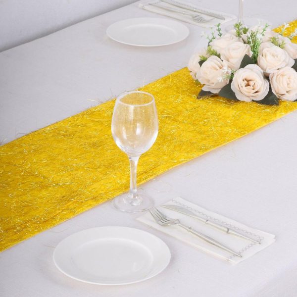 Velvet & Stylish Runners |  Gold Metallic Fringe Shag Tinsel Table Runner, Shimmery Polyester Table Runner – 12″x108″