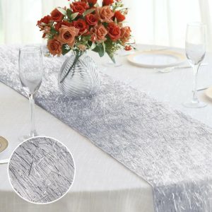 Velvet & Stylish Runners |  Silver Metallic Fringe Shag Tinsel Table Runner, Shimmery Polyester Table Runner – 12″x108″