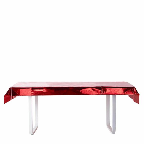 Vinyl & Plastic |  40″x90″ Red Metallic Foil Rectangle Tablecloth, Disposable Table Cover