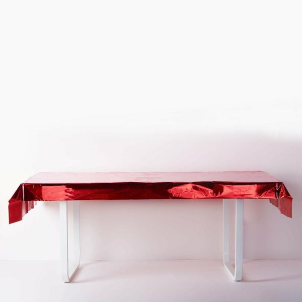 Vinyl & Plastic |  40″x90″ Red Metallic Foil Rectangle Tablecloth, Disposable Table Cover