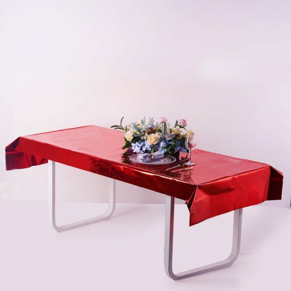 Vinyl & Plastic |  40″x90″ Red Metallic Foil Rectangle Tablecloth, Disposable Table Cover