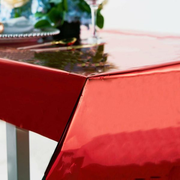 Vinyl & Plastic |  40″x90″ Red Metallic Foil Rectangle Tablecloth, Disposable Table Cover