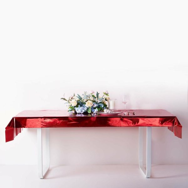 Vinyl & Plastic |  40″x90″ Red Metallic Foil Rectangle Tablecloth, Disposable Table Cover