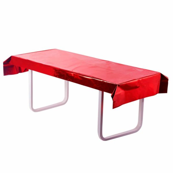 Vinyl & Plastic |  40″x90″ Red Metallic Foil Rectangle Tablecloth, Disposable Table Cover