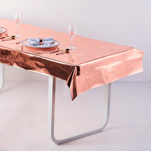 Vinyl & Plastic |  40″x90″ Rose Gold Metallic Foil Rectangle Tablecloth, Disposable Table Cover