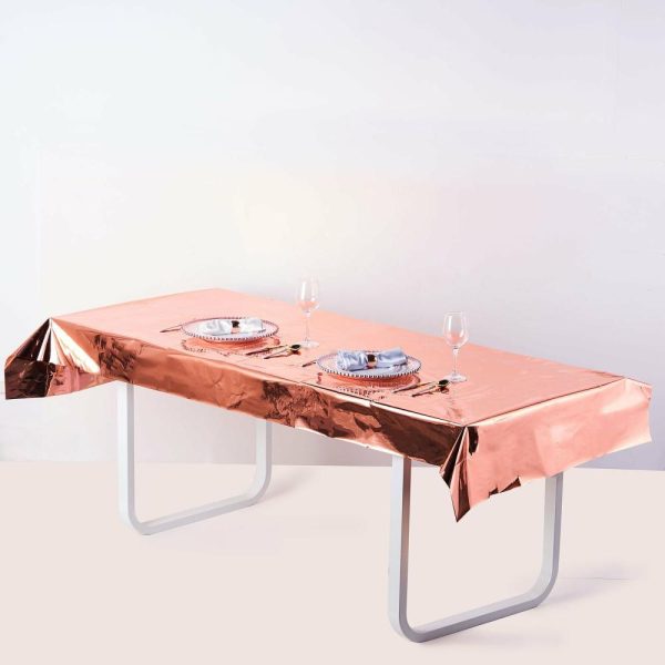 Vinyl & Plastic |  40″x90″ Rose Gold Metallic Foil Rectangle Tablecloth, Disposable Table Cover