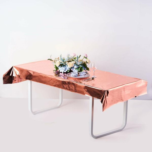 Vinyl & Plastic |  40″x90″ Rose Gold Metallic Foil Rectangle Tablecloth, Disposable Table Cover