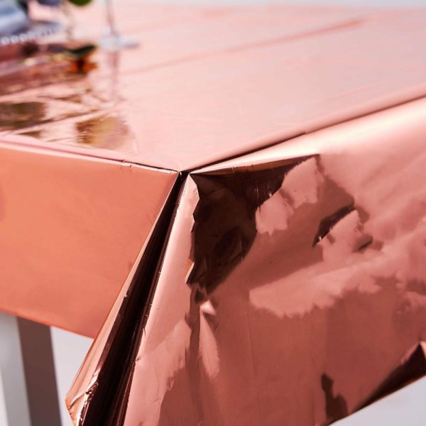 Vinyl & Plastic |  40″x90″ Rose Gold Metallic Foil Rectangle Tablecloth, Disposable Table Cover