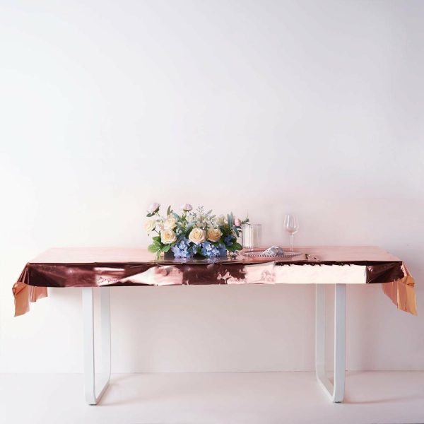 Vinyl & Plastic |  40″x90″ Rose Gold Metallic Foil Rectangle Tablecloth, Disposable Table Cover