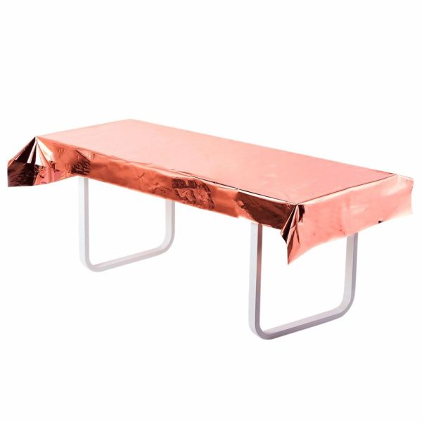 Vinyl & Plastic |  40″x90″ Rose Gold Metallic Foil Rectangle Tablecloth, Disposable Table Cover