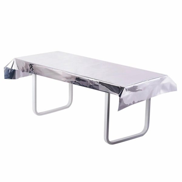 Vinyl & Plastic |  40″x90″ Silver Metallic Foil Rectangle Tablecloth, Disposable Table Cover