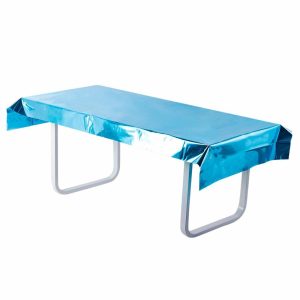 Vinyl & Plastic |  40″x90″ Turquoise Metallic Foil Rectangle Tablecloth, Disposable Table Cover