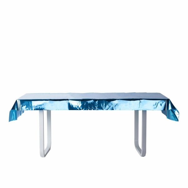 Vinyl & Plastic |  40″x90″ Turquoise Metallic Foil Rectangle Tablecloth, Disposable Table Cover