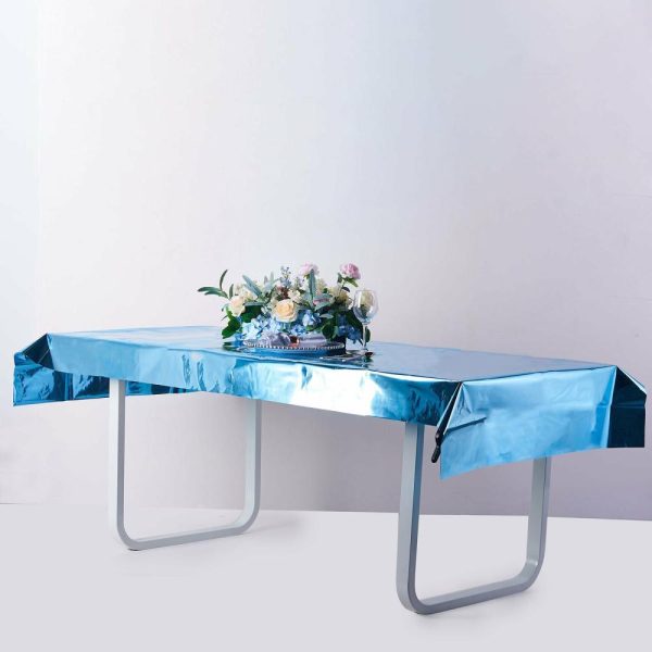 Vinyl & Plastic |  40″x90″ Turquoise Metallic Foil Rectangle Tablecloth, Disposable Table Cover