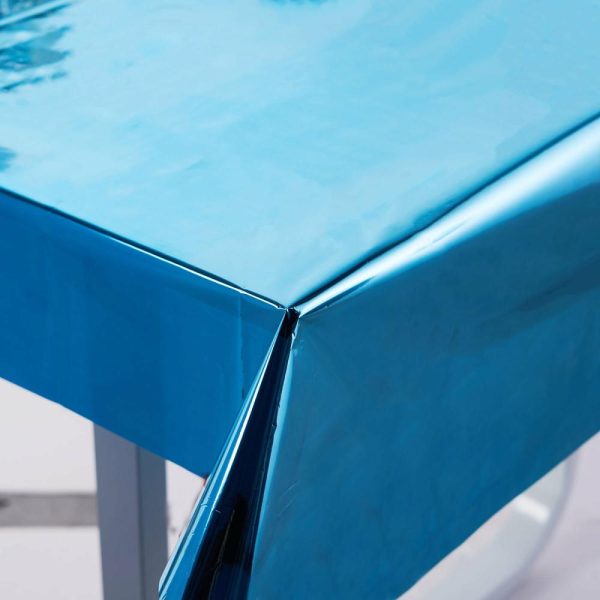 Vinyl & Plastic |  40″x90″ Turquoise Metallic Foil Rectangle Tablecloth, Disposable Table Cover