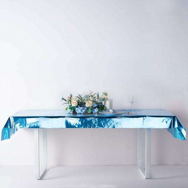 Vinyl & Plastic |  40″x90″ Turquoise Metallic Foil Rectangle Tablecloth, Disposable Table Cover