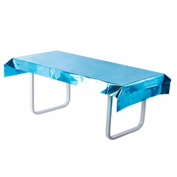 Vinyl & Plastic |  40″x90″ Turquoise Metallic Foil Rectangle Tablecloth, Disposable Table Cover