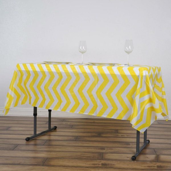 Vinyl & Plastic |  Yellow Chevron Rectangle Plastic Table Cover, 54″x72″ PVC Waterproof Disposable Tablecloth