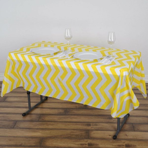 Vinyl & Plastic |  Yellow Chevron Rectangle Plastic Table Cover, 54″x72″ PVC Waterproof Disposable Tablecloth