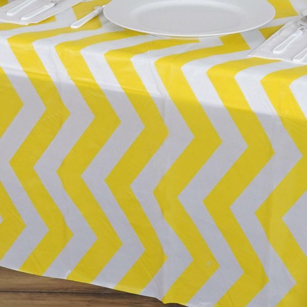 Vinyl & Plastic |  Yellow Chevron Rectangle Plastic Table Cover, 54″x72″ PVC Waterproof Disposable Tablecloth