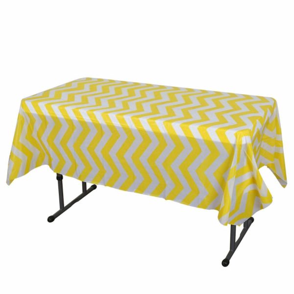 Vinyl & Plastic |  Yellow Chevron Rectangle Plastic Table Cover, 54″x72″ PVC Waterproof Disposable Tablecloth