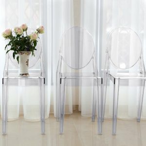 Chairs For Events |  4 Pack Stackable Clear Acrylic Ghost Banquet Chairs with Oval Back, Fully Assembled Armless Event Accent Chair