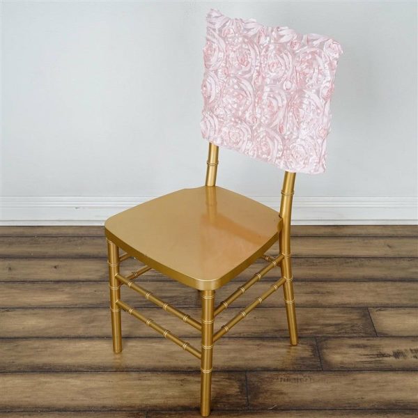 Chiavari Chair Decors |  16″ Blush Satin Rosette Chiavari Chair Caps, Chair Back Covers