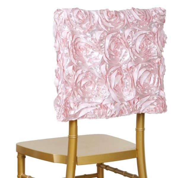 Chiavari Chair Decors |  16″ Blush Satin Rosette Chiavari Chair Caps, Chair Back Covers