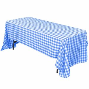 Polyester |  60″x102″ White Blue Seamless Buffalo Plaid Rectangle Tablecloth, Checkered Polyester Linen Tablecloth