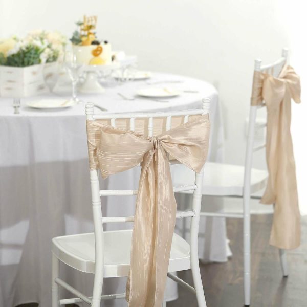 Polyester & Taffeta Sashes |  5 Pack 6″x106″ Beige Accordion Crinkle Taffeta Chair Sashes