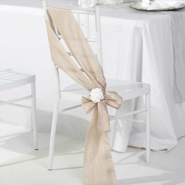 Polyester & Taffeta Sashes |  5 Pack 6″x106″ Beige Accordion Crinkle Taffeta Chair Sashes