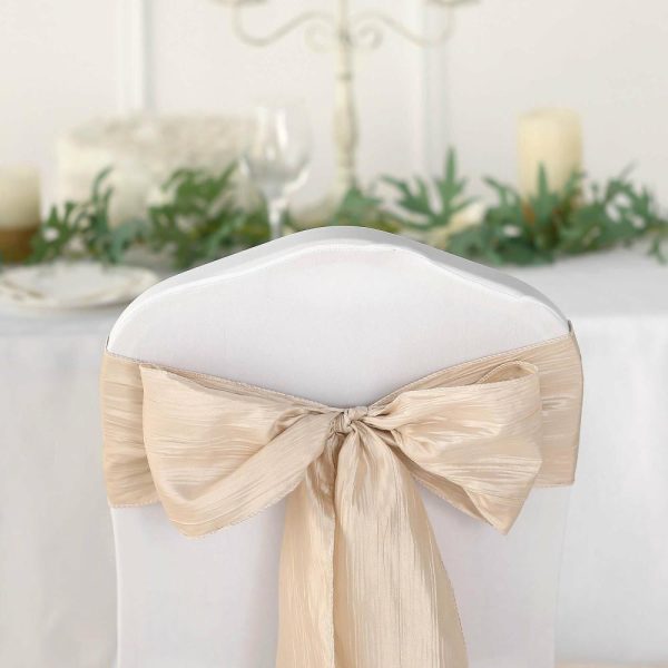 Polyester & Taffeta Sashes |  5 Pack 6″x106″ Beige Accordion Crinkle Taffeta Chair Sashes