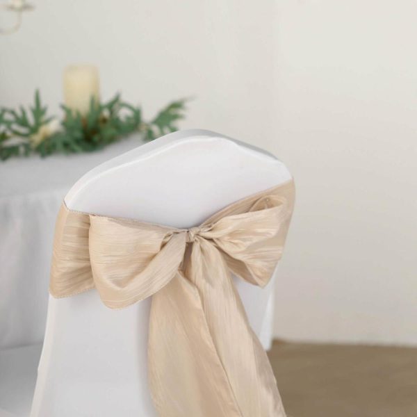 Polyester & Taffeta Sashes |  5 Pack 6″x106″ Beige Accordion Crinkle Taffeta Chair Sashes