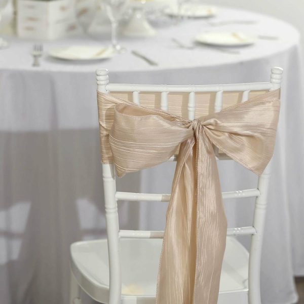 Polyester & Taffeta Sashes |  5 Pack 6″x106″ Beige Accordion Crinkle Taffeta Chair Sashes