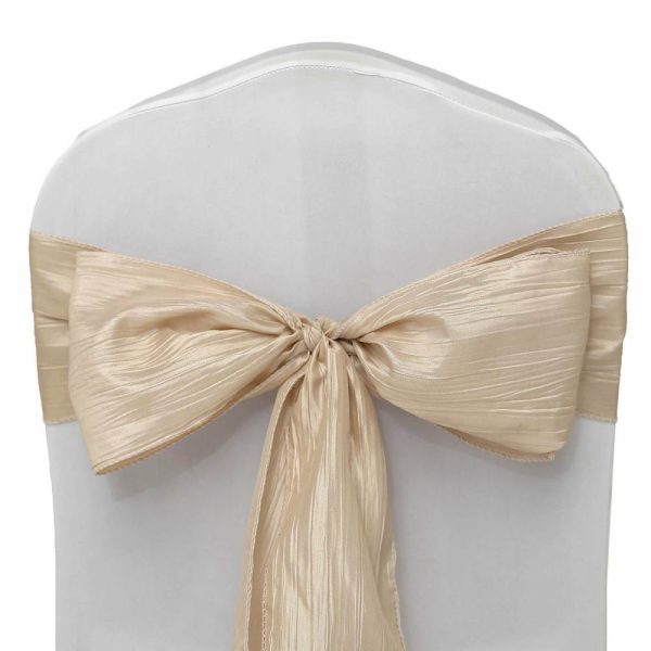 Polyester & Taffeta Sashes |  5 Pack 6″x106″ Beige Accordion Crinkle Taffeta Chair Sashes