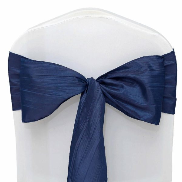 Polyester & Taffeta Sashes |  5 Pack 6″x106″ Navy Blue Accordion Crinkle Taffeta Chair Sashes