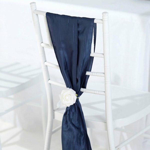 Polyester & Taffeta Sashes |  5 Pack 6″x106″ Navy Blue Accordion Crinkle Taffeta Chair Sashes