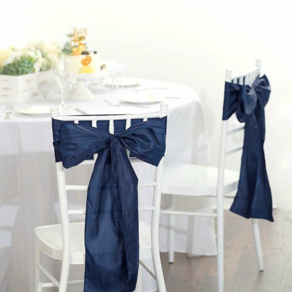 Polyester & Taffeta Sashes |  5 Pack 6″x106″ Navy Blue Accordion Crinkle Taffeta Chair Sashes