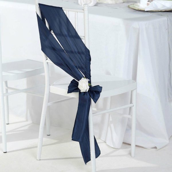 Polyester & Taffeta Sashes |  5 Pack 6″x106″ Navy Blue Accordion Crinkle Taffeta Chair Sashes