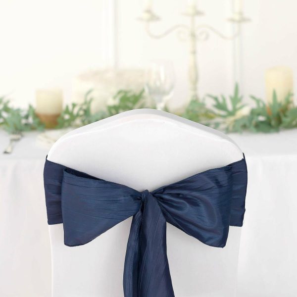 Polyester & Taffeta Sashes |  5 Pack 6″x106″ Navy Blue Accordion Crinkle Taffeta Chair Sashes