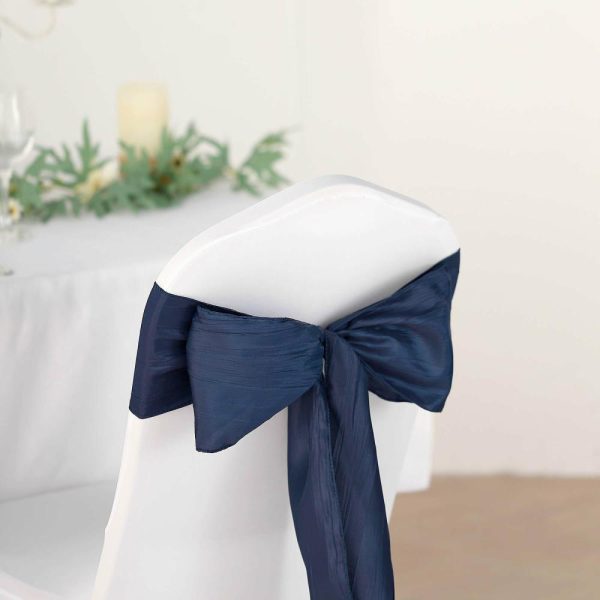 Polyester & Taffeta Sashes |  5 Pack 6″x106″ Navy Blue Accordion Crinkle Taffeta Chair Sashes