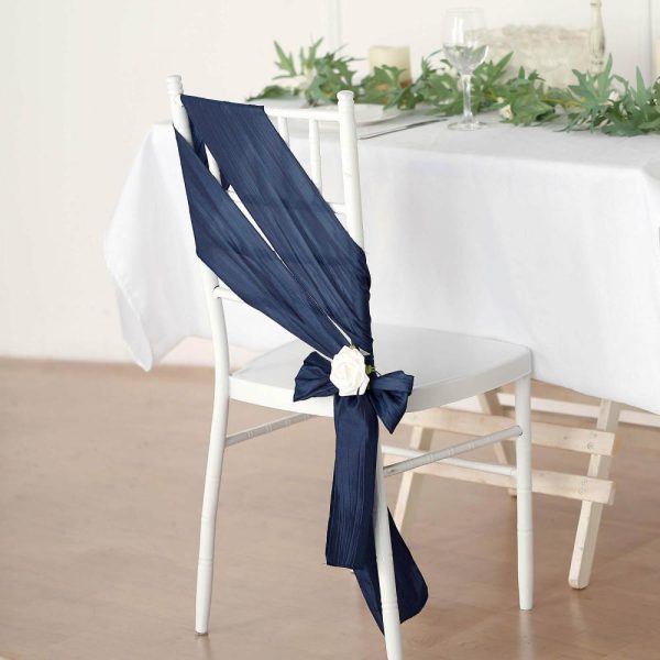 Polyester & Taffeta Sashes |  5 Pack 6″x106″ Navy Blue Accordion Crinkle Taffeta Chair Sashes