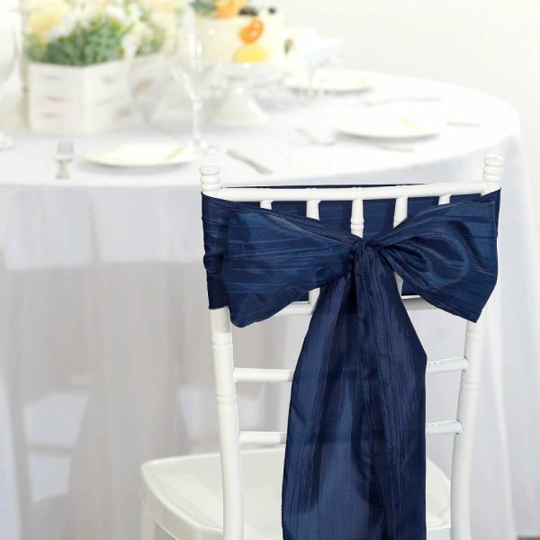 Polyester & Taffeta Sashes |  5 Pack 6″x106″ Navy Blue Accordion Crinkle Taffeta Chair Sashes