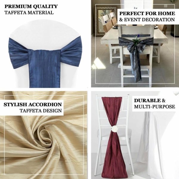 Polyester & Taffeta Sashes |  5 Pack 6″x106″ Navy Blue Accordion Crinkle Taffeta Chair Sashes