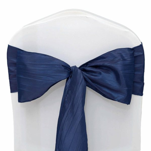 Polyester & Taffeta Sashes |  5 Pack 6″x106″ Navy Blue Accordion Crinkle Taffeta Chair Sashes