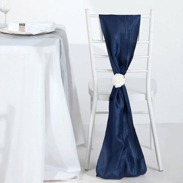 Polyester & Taffeta Sashes |  5 Pack 6″x106″ Navy Blue Accordion Crinkle Taffeta Chair Sashes