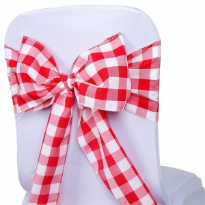 Polyester & Taffeta Sashes |  5 Pack 6″x108″ Red White Buffalo Plaid Checkered Chair Sashes