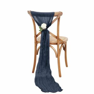 Rustic & Cheesecloth Sashes |  5 Pack Navy Blue Gauze Cheesecloth Boho Chair Sashes – 16″ x 88″