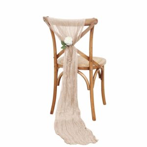 Rustic & Cheesecloth Sashes |  5 Pack Nude Beige Gauze Cheesecloth Boho Chair Sashes – 16″ x 88″